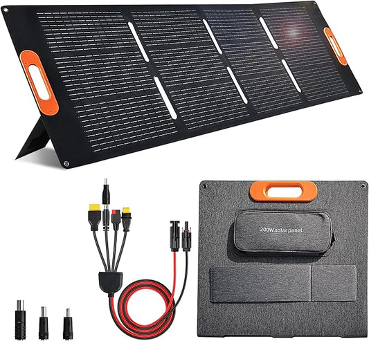 200W Portable Solar Panel for Power Station Generator,200 Watt Foldable Solar Panel Charger with MC4 Output,3-in-1 DC Connector,23.5% High Efficiency for Outdoor Camping RV Travel(200W)