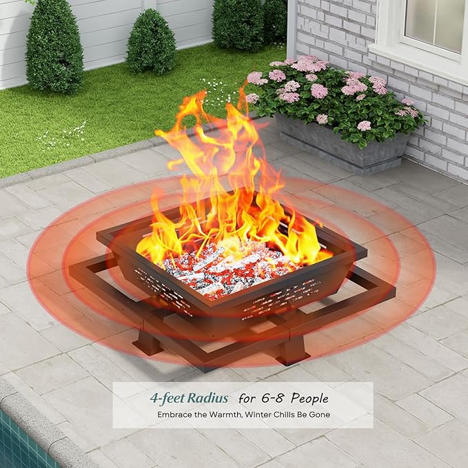 36 Inch Fire Pit for Outside, Outdoor Wood Burning Firepit with Poker, Heavy Duty Fire Pit for Camping, Backyard, Patio