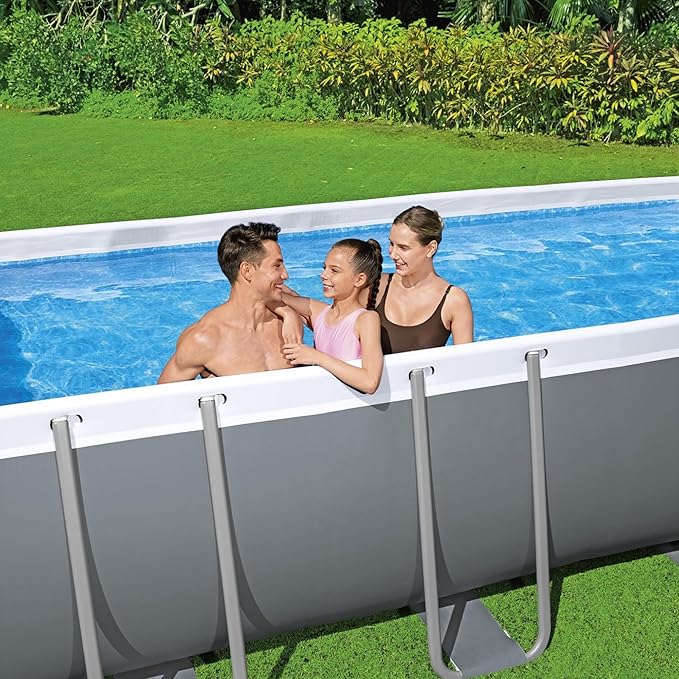 Bestway Power Steel 18' x 9' x 48" Rectangular Metal Frame Above Ground Swimming Pool Set with 1,500 GPH Filter Pump, Ladder, and Pool Cover