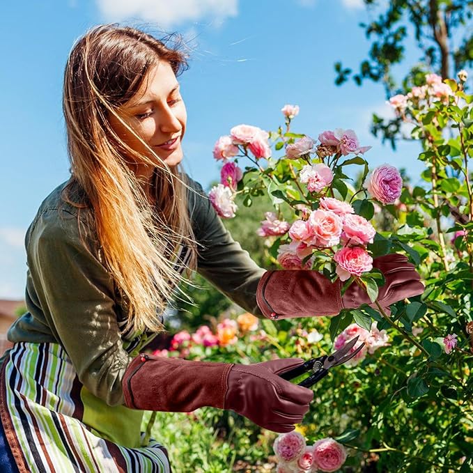 Long Gardening-Gloves Women/Men-Thorn proof Rose Pruning Heavy Duty Gauntlet, Best Garden Gifts for Gardener-L