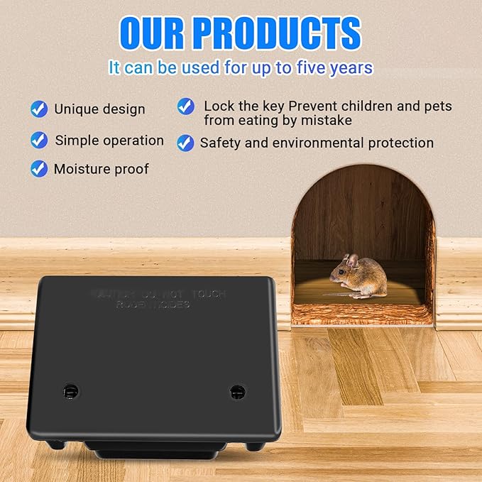 Qualirey 2 Pack Rat Bait Stations Large Rodent with Key Reusable Mouse Stations Mice Blocks Heavy Duty Boxes for Outdoor Rodents Mice Blocks, Bait Not Included, Black (9.8 x 7.5 x 3.9 Inches)