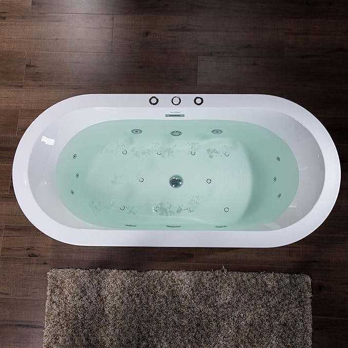 WOODBRIDGE 66-1/2" x 31-7/8" Whirlpool Water Jetted and Air Bubble Freestanding Heated Soaking Combination Bathtub,BJ-200