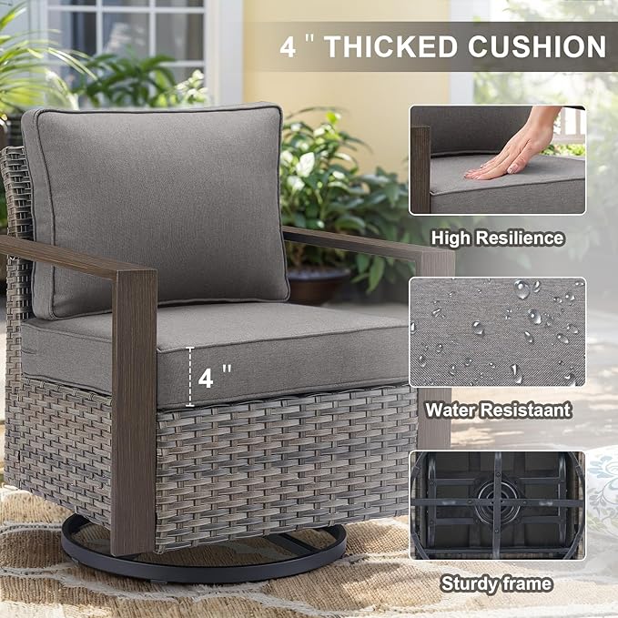 Belord Social 5 Pieces Patio Furniture Set - Swivel Rocker Glider Outdoor Chairs Set of 4 with 50000BTU Propane Fire Pit Table, Durable Wicker Outdoor Conversation Set for Casual Gathering