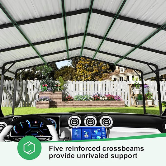 20x20 FT Metal Carport with Heavy Duty Carport Canopy, Car Port with Reinforced Base and Five Canopy Beams, Car Garage Shelter for Car, Boats and Truck
