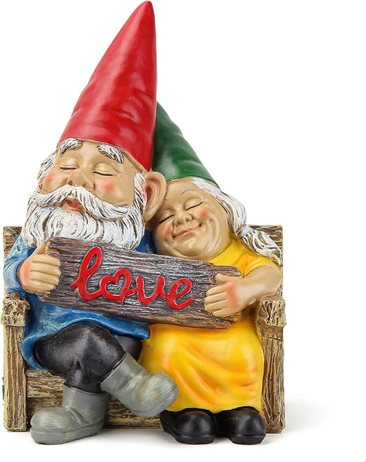 Smadeer Garden gnome statue for outdoor decor,Couple in love gnomes figurine for patio lawn yard garden outdoor decoration,garden sculptures & statues,knome romantic indoor ornament forever lover gift