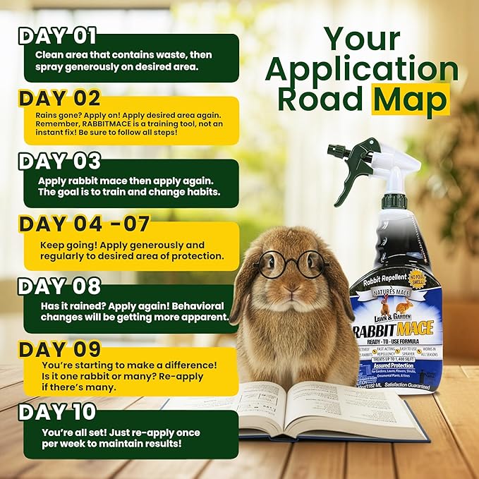 Nature’s Mace Rabbit MACE, Deterrent for Yard, Rabbit Repellent Outdoor, Mint Rabbit Spray, Garden, Lawn, Keep Rabbits Out, 40 oz Ready to Use, Covers 1,400 Sq Ft, Safe Around People, Pets, Plants