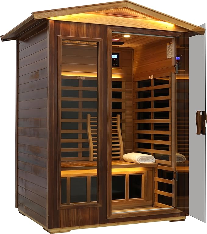 LTCCDSS Ultra-Low EMF Red Cedar Sauna 2-Person, Outdoor Far Infrared Sauna for Home, EMF 0.1-1mG, 6 Carbon Crystal Heaters, Bluetooth & Chromotherapy (57.8 * 40.5 * 81.1 inch)