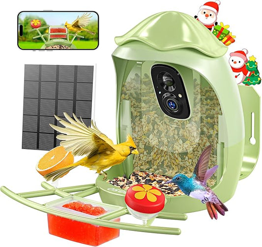 Osoeri Smart Bird Feeder with Camera – AI Identify & 2K HD Live Video, Outdoor Solar Birdfeeder for Backyard Wild Birds, Real-Time Alerts, Ideal Gifts for Bird Lovers & Families, 2.4GHz WiFi