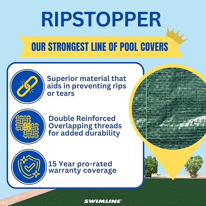 SWIMLINE HYDROTOOLS Ripstopper Heavy Duty Pool Cover For Above Ground Swimming Pools |21 X 37 FT Cover | Green / Black | Water Tube Sleeves | UV Protected For 16X32 FT Rectangle Pools | RIG1632R