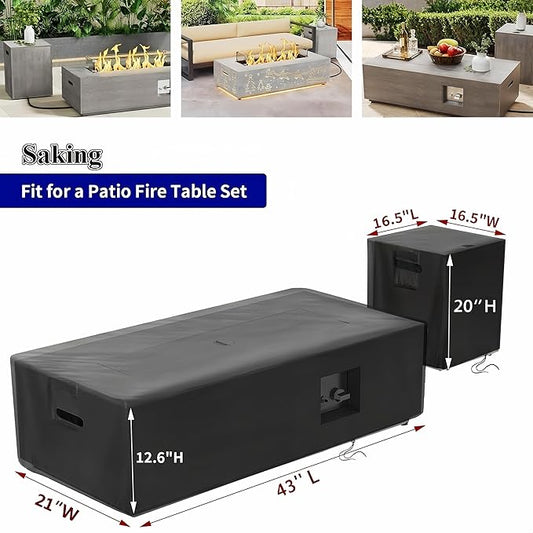 Saking 42" Rectangular Fire Pit Tables 2-Piece 50,000 BTU Outdoor Propane Gas Fire Pit Cover Rectangular, 42in &16.5in, Waterproof & UV-Resistant, Patio Set Cover, Black