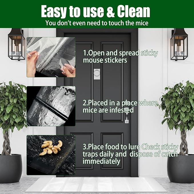 Qualirey 8 Pcs Large Sticky Mouse Glue Traps Black Sticky Rat Trap That Work for Rats Roaches Rodents Heavy Duty Pre Baited Mats Indoor Outdoor Catch Pest (11.8 x 11 Inch)