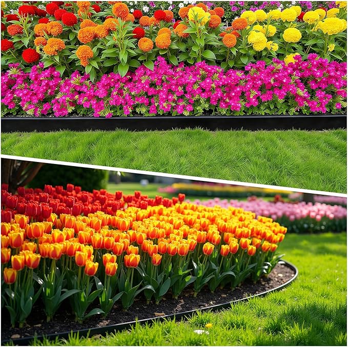 4in Tall,33ft Landscape Edging Kit with 50pcs Metal Spikes, Reinforced Rib Design,No-Dig Flexible Plastic Edge Border for Landscape, Lawn,Garden,Flower Beds,Yard,Paver,Playground, Fence,Pathway,Black
