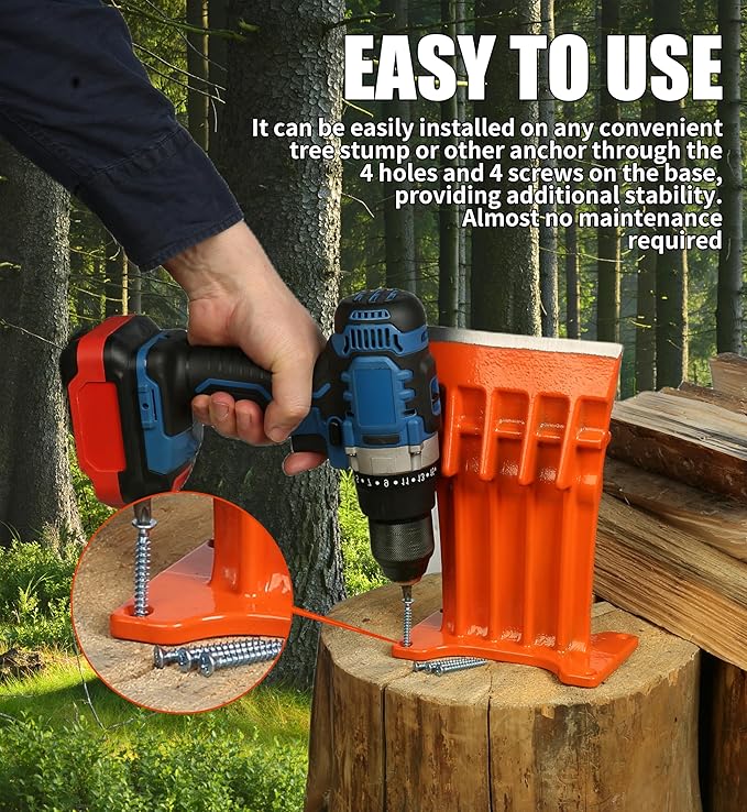 Firewood Kindling Log Wood Splitter – No Axe! Wedge Point Splits Firewood, 6 Inch, Orange with Safety Cover