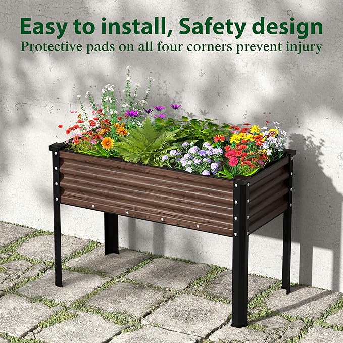 Galvanized Raised Garden Bed with Legs, 48" W x 24" D x 32" H Large Metal Elevated Raised Planter Box with Drainage Gaps for Backyard, Patio, Balcony, 507lbs Capacity, Rustic