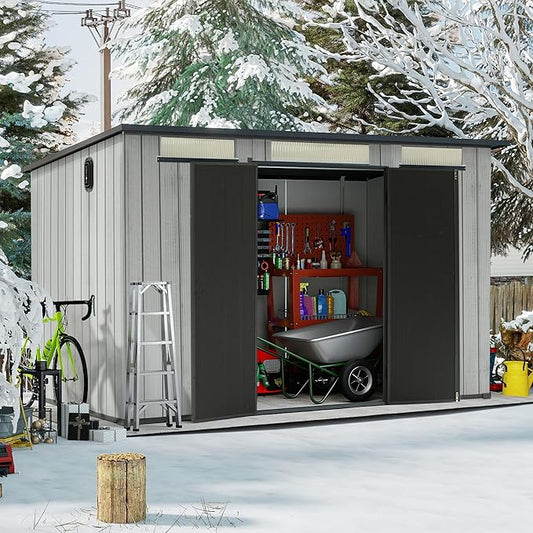Domi 6.2x11FT Outdoor Resin Storage Shed, All-Weather Double-Wall Storage Building with Sloping Roof for Backyard, Garden, Lawn Tools, Mower, Bike & Pool Equipment, Lockable Doors, Ventilated Roof