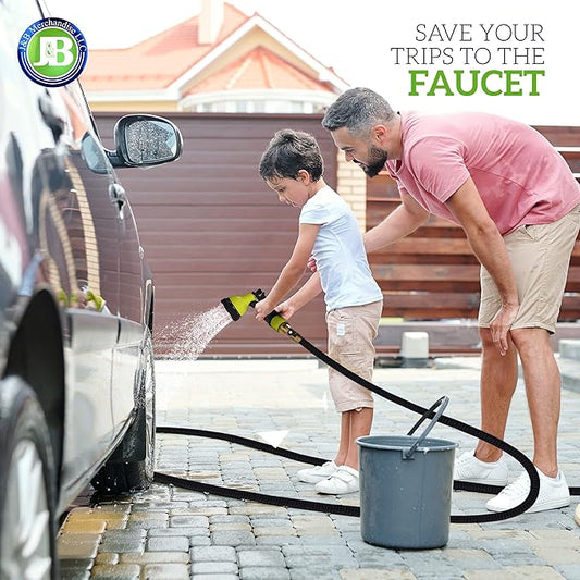 J&B XpandaHose 50ft Expandable Garden Hose – Ultra-Strong 3750D, 4-Layer Latex Core, Brass 3/4" Connectors, 10-Pattern Nozzle & Storage Bag – Lightweight, Kink-Reducing, Leak-Resistant