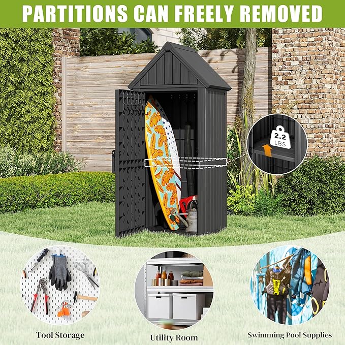 Fancyango Upgraded Outdoor Resin Storage Shed with Removable Shelves, Lock Ring & Reinforced Floor - All-Weather Garden, Patio Cabinet (Black)