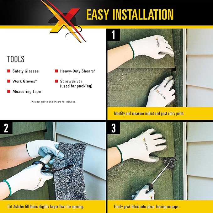 Xcluder Rodent Control Fill Fabric Roll, 4” x 10’ Stainless Steel Wool Protects Against Rats and Mice for Residential & Commercial Property,Black