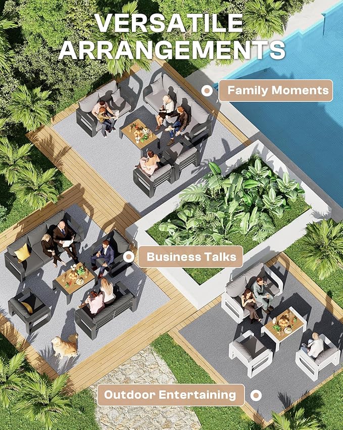 Oasbira Aluminum Outdoor Sofa Bistro Set, Oversized Patio Conversation Sets Widened Armrest & Ultra-Thick Cushions, Deep Seating Patio Furniture Set for Backyard, Porch, Gray