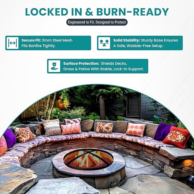 FEBTECH - 18" Spark Screen, Adjustable Fire Pit Stand Combo Compatible with Solo Stove Bonfire - 2 Piece Smokeless Firepit Accessories for Camping, Patio, Backyard