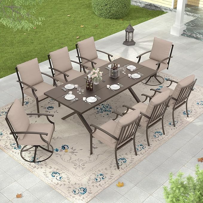Outdoor Dining Set Patio Dining Table and Chairs Set Outdoor Furniture Set (Brown, 9 Dining Set)