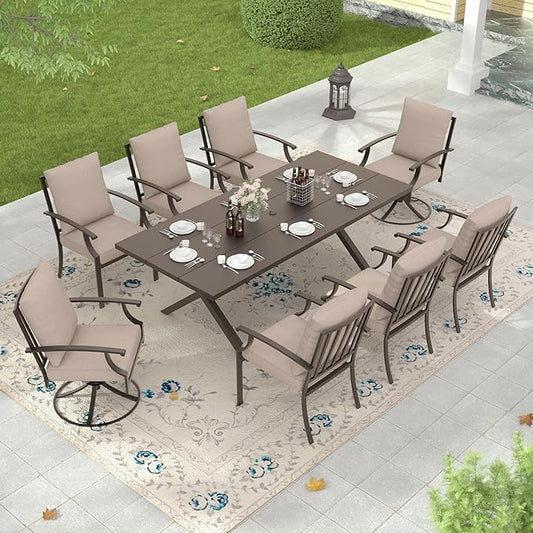 Outdoor Dining Set Patio Dining Table and Chairs Set Outdoor Furniture Set (Brown, 9 Dining Set)