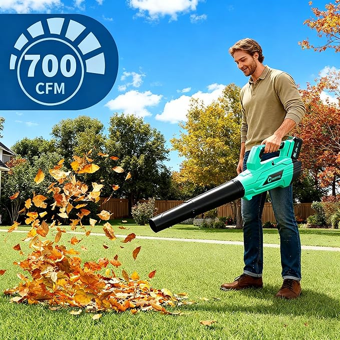 Garvee Brushless Leaf Blower Cordless- 20V Electric Leaf Blower & 2 Speed Mode, 1 * 4.0Ah Battery Powered, 1*Charger Leaf Blowers for Lawn Care, Blowing Leaves, Patio, Dust 750 CFM w/ 4.0Ah