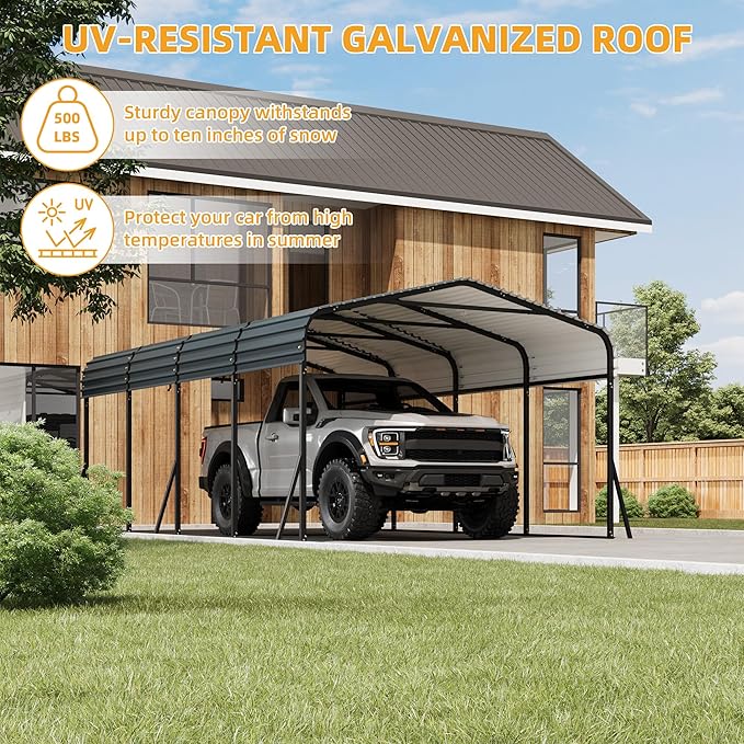 12' x 20' Heavy Duty with Galvanized Steel Roof, Tall Kits Garage for Tractors, Trucks, Boats, Cars, Heavy Duty Roof with Enhanced Base