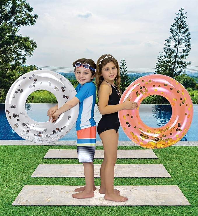 POZA Inflatable Pool Float Tube – Sparkly Confetti Swim Ring, Heavy Duty UV Resistant Inflatable Tube Pool Float for Kids & Adults – Multiple Colors & Sizes – Beach, Lake & Pool Party Float