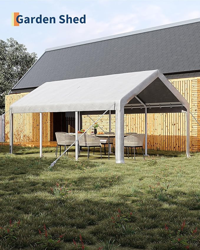 13x20 FT Carport,Heavy-Duty Carport with 4 Roll-Up Windows & Doors, Portable Garage 200g PE Tarp, Waterproof & UV Protected Outdoor Shelter for Car, Boat, Truck, Motorcycle