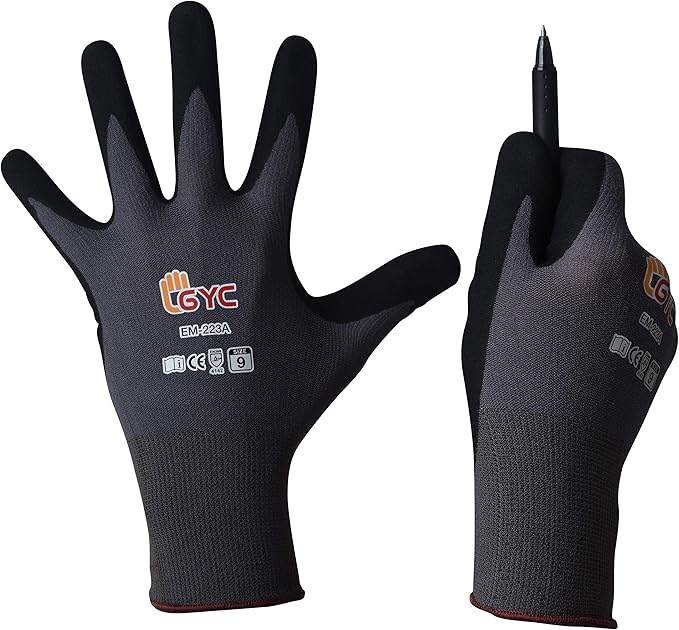 GYC Gloves, Sanitized, DIY Gardening, Food Contact ECO Micro Finish Safety Work Gloves - 10 Pairs Pack - General Work Glove, Comfortable Grip, Anti-Slip (EM-223A / SIZE 9 - Large)