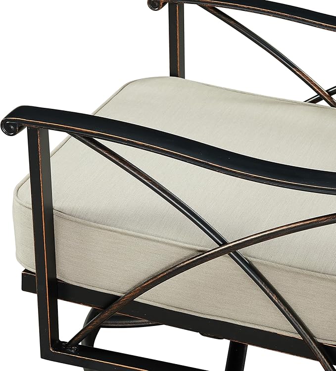 Oakland Living Pair of Black Aluminum Patio Deep Seating Swivel Rocker Club Chairs with Light Grey Cushions