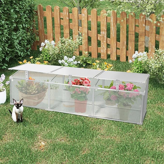 6×1.6 FT Polycarbonate Mini Greenhouse for Outdoors Winter Use, Portable Raised Cold Frame Green House with Openable Top, Aluminum Frame Small Greenhouse for Herbs Flowers Vegetables, Silver