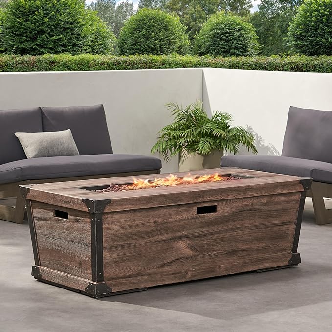 Propane Fire Pit Table, 56" MGO Firepits for Outside, Rectangular Gas Fire Pit for Outside Patio, Propane Fire Table for Deck, Backyard, 50,000BTU, Tank Not Included, Brown