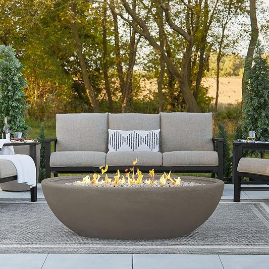 Real Flame Riverside 58" Oval Propane Fire Pit Bowl, Push-Button Ignition, Includes 28" Stainless Steel Burner, Lightweight 50,000 BTUs of Heat - Adjustable Flame Height