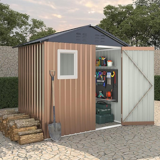 6x4 FT Metal Storage Sheds Outdoor with Window, Metal Yard Sheds Garden Shed Kit, MetalTool Shed with Lockable Door, UtilitySheds Buildings with Air Vent