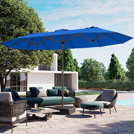 PatioKingdom 15FT Large Patio Umbrella with Base, Double Sided Rectangular Outdoor Umbrella with Sturdy Fiberglass Ribs, Market Umbrella for Pool,Garden,Backyard,Deck (Royal blue, 15FT)