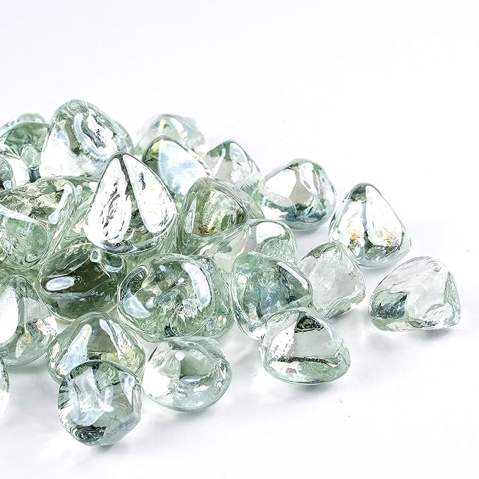 Fire Glass Diamond 1 Inch Fire Pit Glass Rocks for Propane or Gas Fire Pit (20 Pounds Crystal White) Gift Package