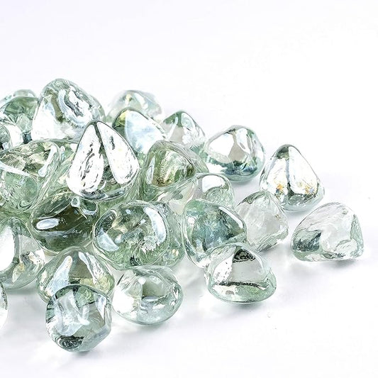 Fire Glass Diamond 1 Inch Fire Pit Glass Rocks for Propane or Gas Fire Pit (20 Pounds Crystal White) Gift Package