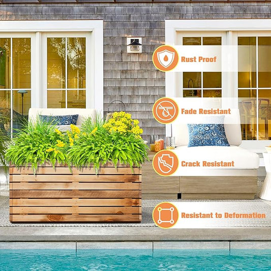 FENCY Large Metal Planter, Large Rectangular Planters for Outdoor Plants, Tall Outdoor Planters for Porch Patio, 32" L x 15" W x 16.3" H Walnut Finish Metal Planter with Drainage Hole