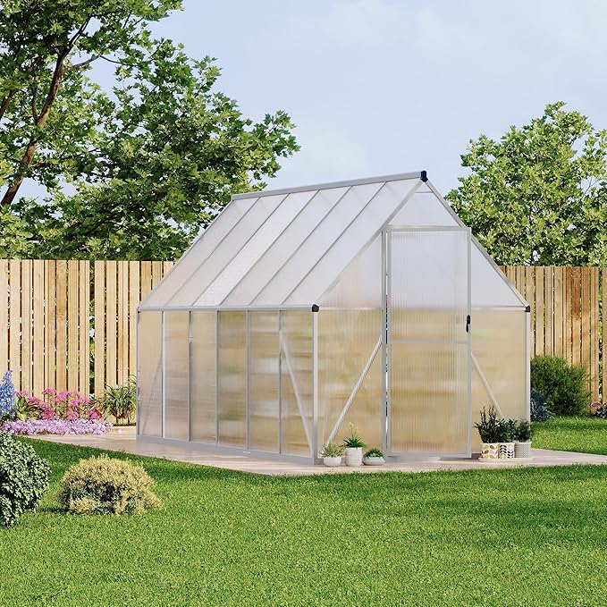 Polycarbonate Greenhouse for Outdoors, Large Walk-InGreenhouse with Quick Setup Structure and Roof Vent, Greenhouse with Ventilation