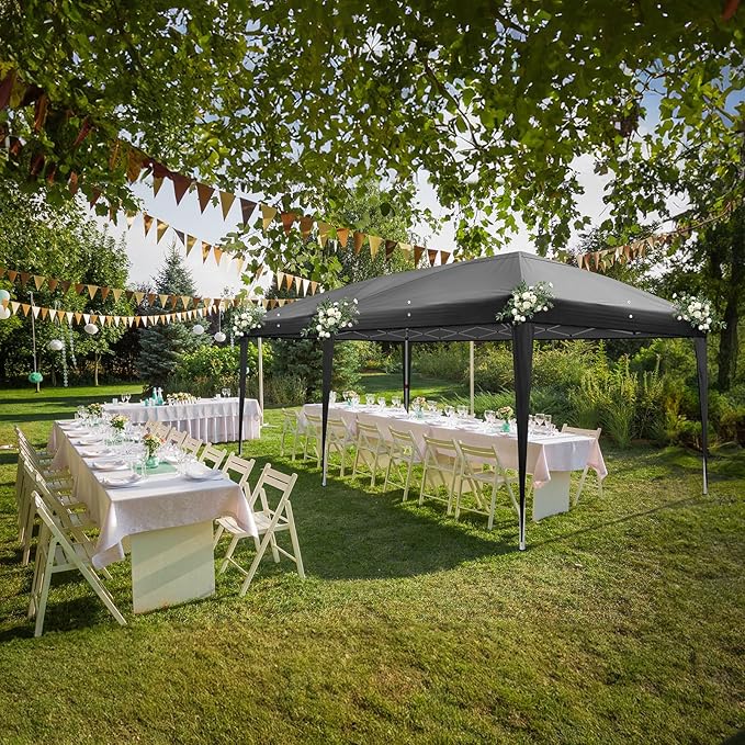 CFATLFRM 10x20 Black Pop Up Canopy Tent with 6 Removable Sidewalls, Carry Bag & 6 Sandbags & Stakes & Ropes Portable Commercial Outdoor Shelter Gazebo Tents for Parties Wedding Event Camping