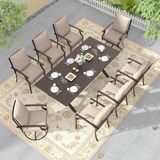 Outdoor Dining Set Patio Dining Table and Chairs Set Outdoor Furniture Set (Brown, 9 Dining Set)