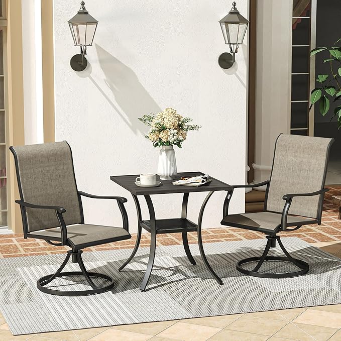 VICLLAX Patio Dining Table, Square Table Metal Outdoor Bistro Table with Rack for Balcony Garden Deck, 28inch Ash Grey
