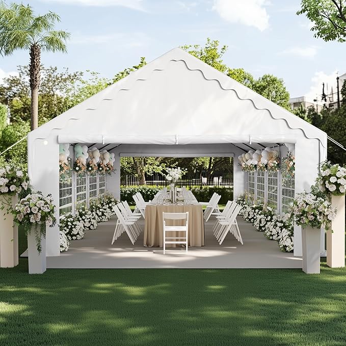 PHI VILLA 32'x16' Outdoor Heavy Duty Party Tent Large Commercial Canopy Wedding Event Shelter Carport with Removable Sidewalls & 4 Storage Bags for Patio Outdoor Garden Events, White