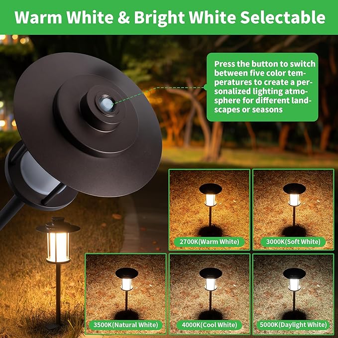 Varmtalys Low Voltage Landscape Path Light, Warm & Cool White Selectable Pathway Lights Wired, 12v Walkway Lamp IP65 Waterproof, LED Oil-Rubbed-Bronze Aluminum 150LM for Outside Patio Yard (4 Pack)