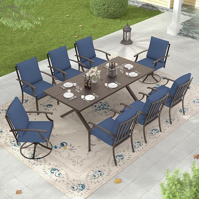 Outdoor Dining Set Patio Dining Table and Chairs Set Outdoor Furniture Set (Dark Blue, 9 Dining Set)
