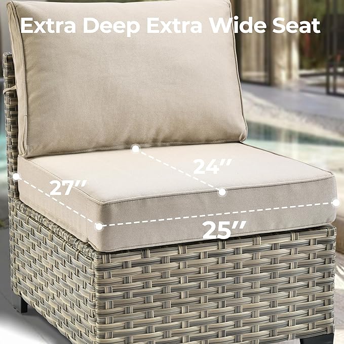 HOOOWOOO Outdoor Sectional Patio Furniture Set with Fire Pit Table,13 Pieces Wicker Conversation Sets L Shaped Couch,Extra Deep Out Door Sofa Outside Furniture with Swivel Chairs Ottomans,Beige
