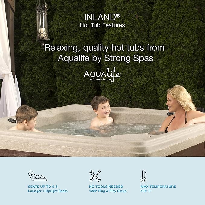 Inland 6 Person Indoor Outdoor Hot Tub, Plug & Play Spa, 24 Jets, LED Lighting System, Insulated Spa Cover, Aqualife by Strong Spas