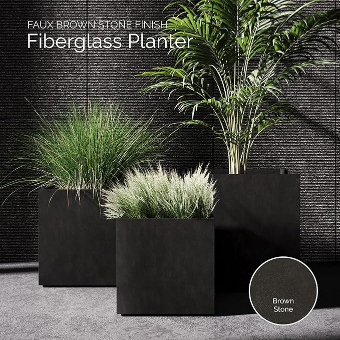 Reglito Cube Planter - 27.6 in x 27.6 in x 28.1 in - Brown Stone